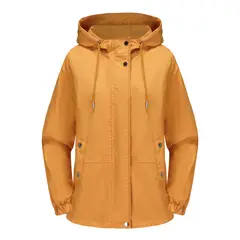 TIOZONEY - Chaqueta cortaviento suelta con capucha para mujer-Amarillo
