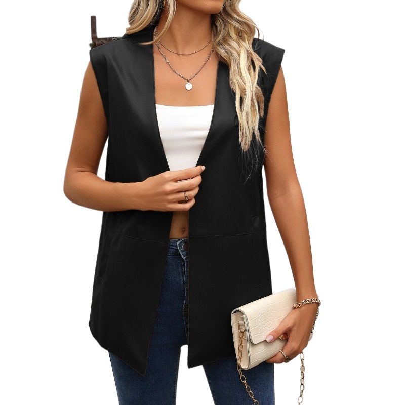 TIOZONEY - Chaleco de mujer sin mangas Chaqueta de cuero