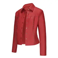 TIOZONEY - Chaqueta de cuero con tachuelas para mujer-Rojo