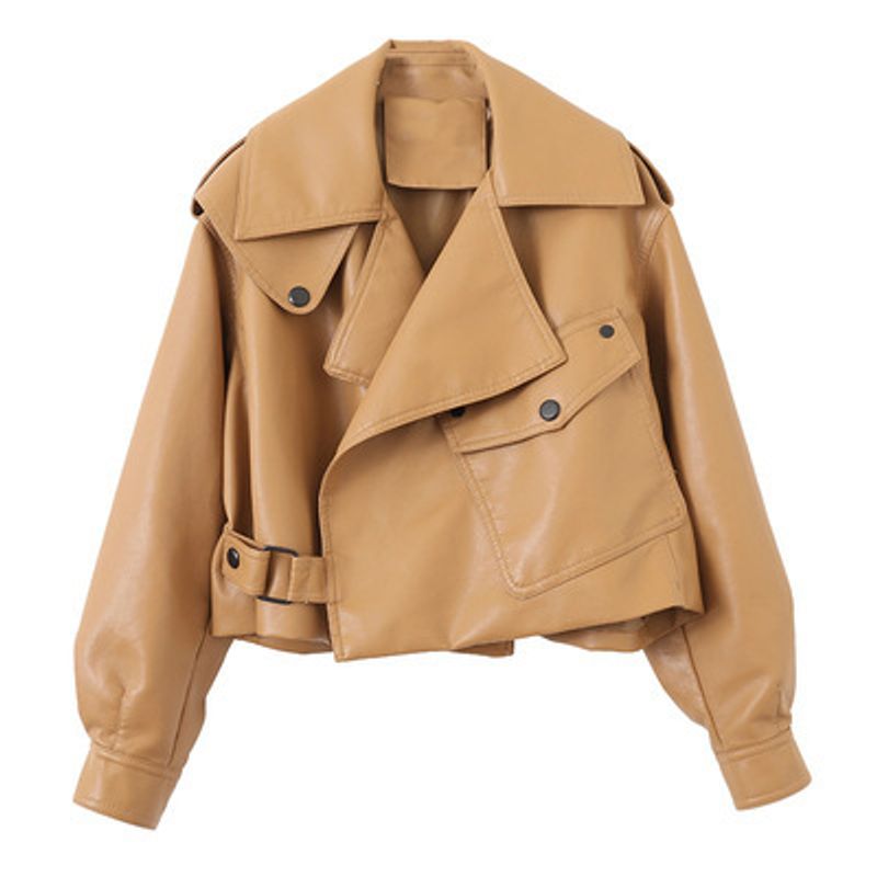 TIOZONEY - Chaqueta PU Sintético Mujer - Café
