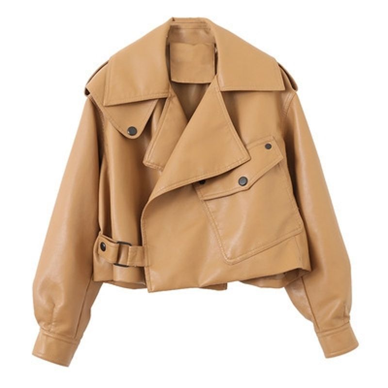 TIOZONEY - Chaqueta PU Sintético Mujer - Café