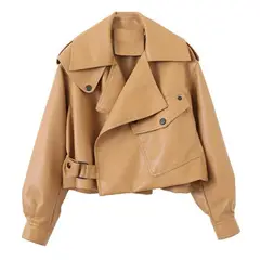 TIOZONEY - Chaqueta PU Sintético Mujer - Café