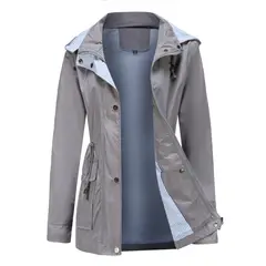 TIOZONEY - Cortavientos largo desmontable con capucha - Gris