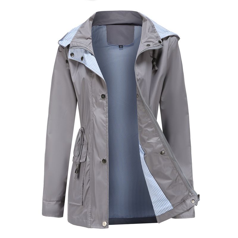 TIOZONEY - Cortavientos largo desmontable con capucha - Gris