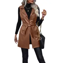 TIOZONEY - Chaqueta de piel Slim Fit sin mangas