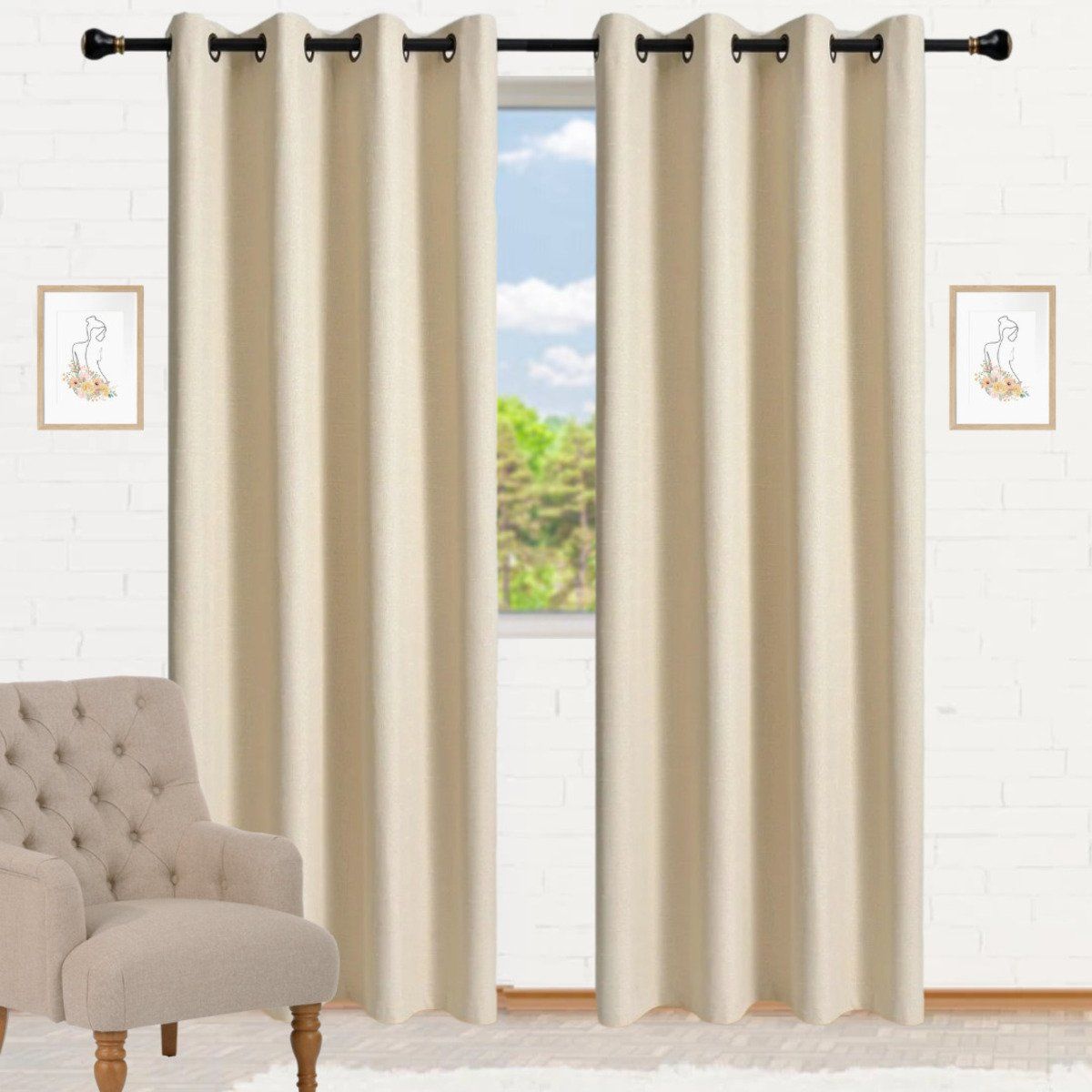 GENERICO - Cortina Blackout Engomado Térmica Tela Lino 140x220 Colores - Crema