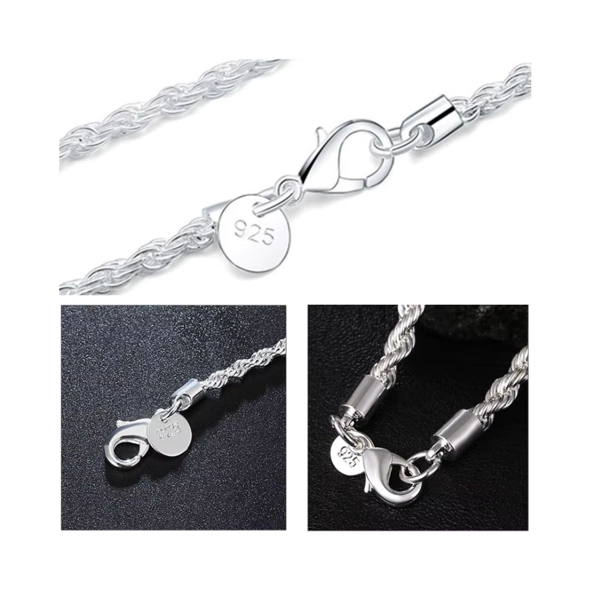 GENERICO - Cadena Tourbillon Acero Plateada 4 mm 55 cm