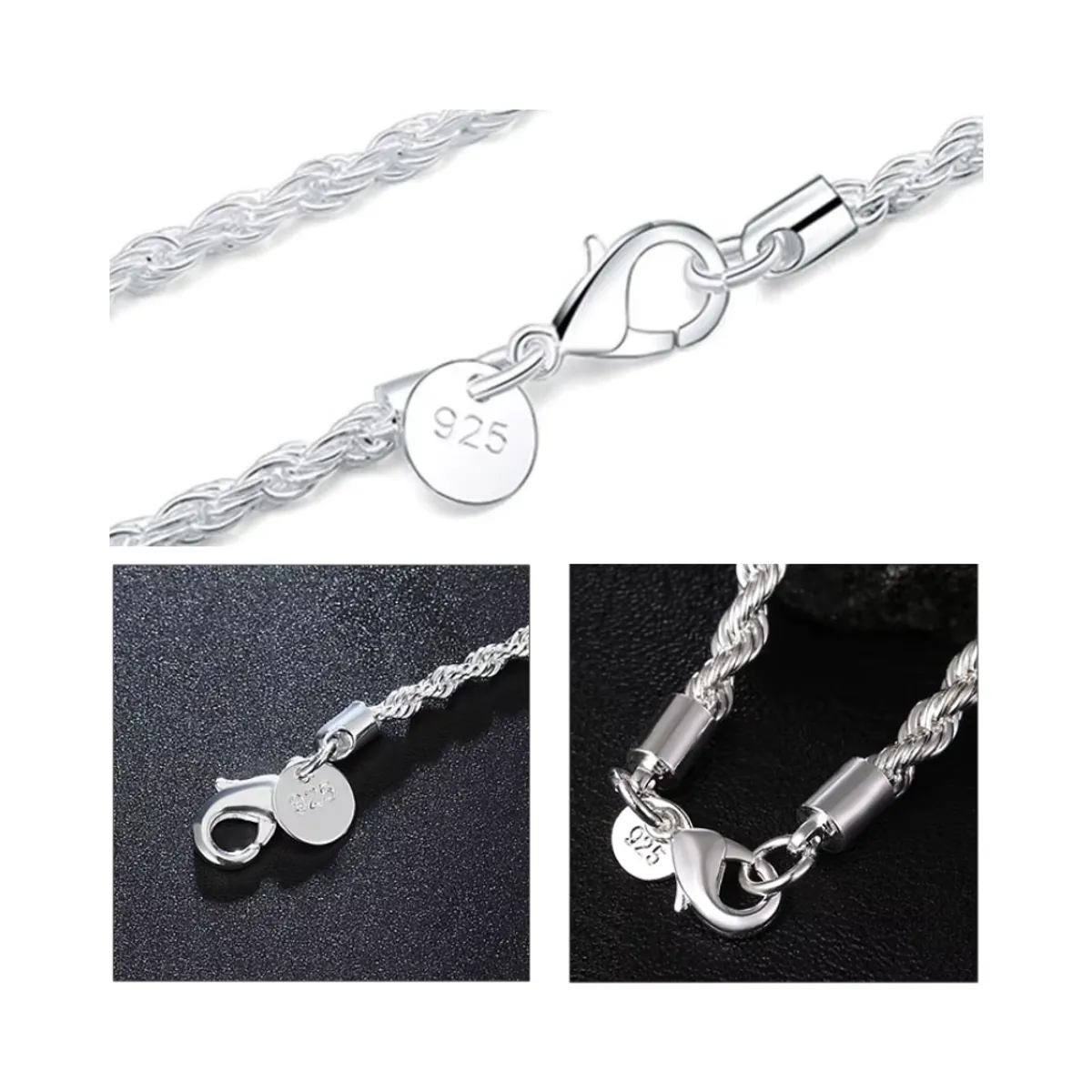 GENERICO - Cadena Tourbillon Acero Plateada 4 mm 60 cm