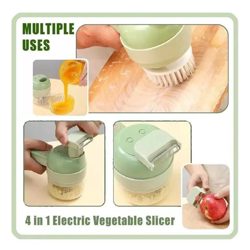 GENERICO - Cortador De Verduras Eléctrico Portátil 4 En 1