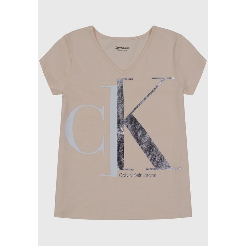 CALVIN KLEIN - Polera Split Monogram Beige Calvin Klein