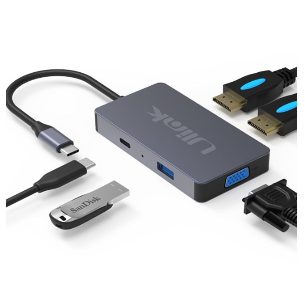 TP LINK - ADAPTADOR USB-C A 2 HDMI, VGA, USB 3.0, USB-C CARGA