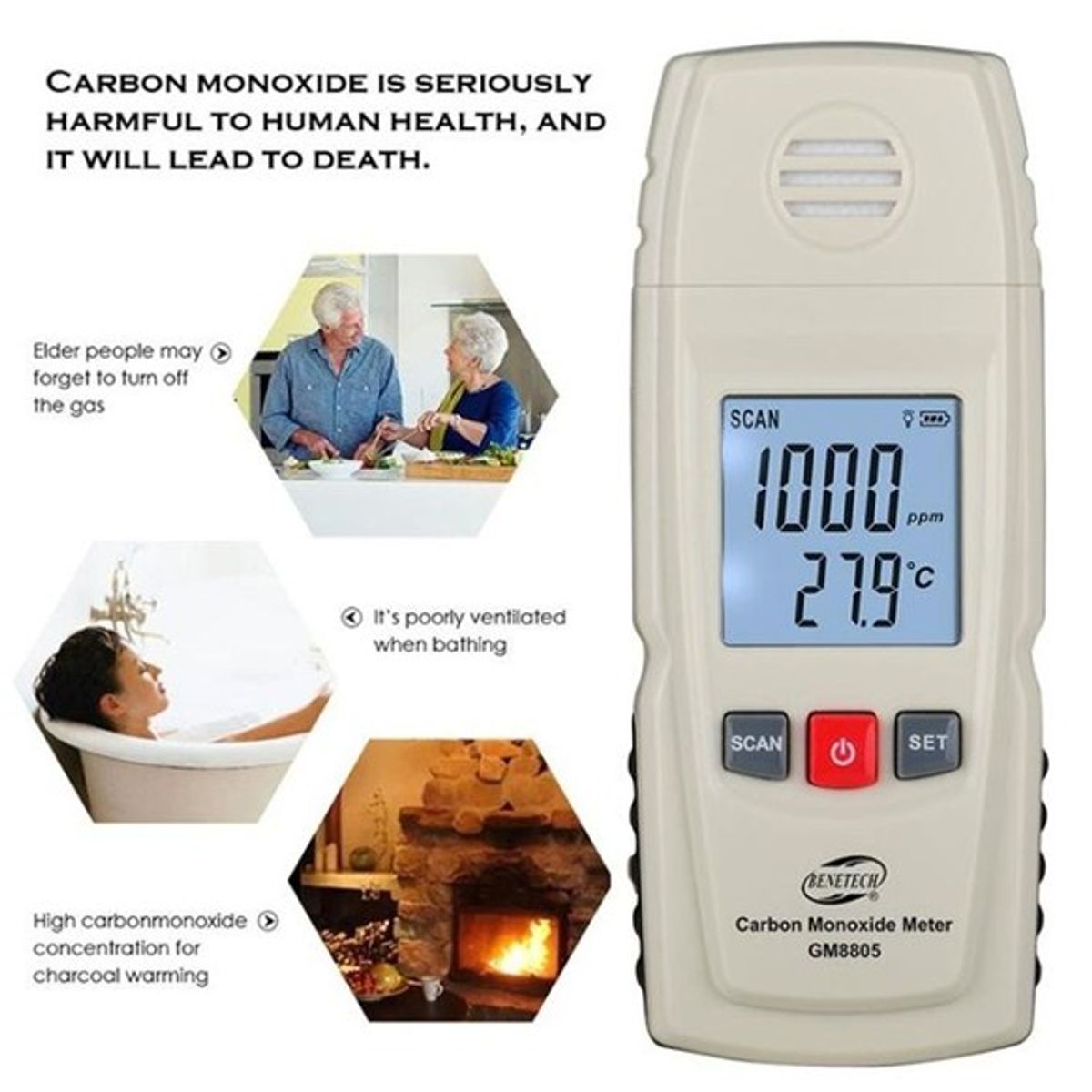 Medidor nivel Co monoxido carbono GM8805, marca GENERICO - Foto Principal