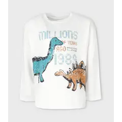 BLACK AND BLUE - Polera niño con dinosaurios blanco