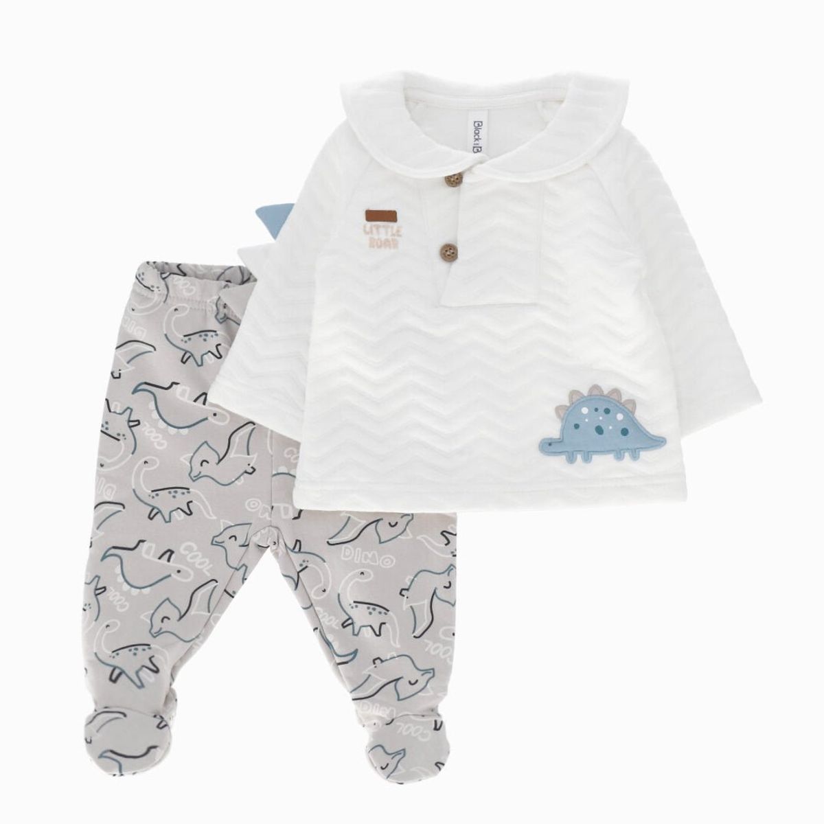 BLACK AND BLUE - Conjunto recién nacido con dinosaurio crudo Black and Blue