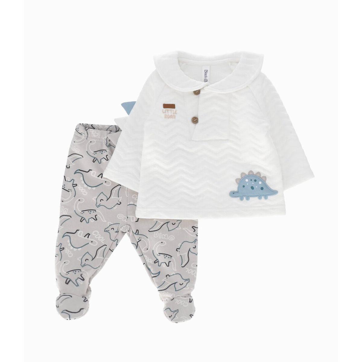 BLACK AND BLUE - Conjunto recién nacido con dinosaurio crudo Black and Blue