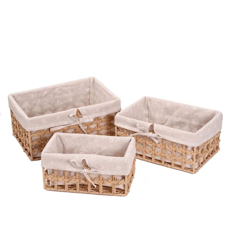 GENERICO - Set 3 canastos organizadores con tela beige
