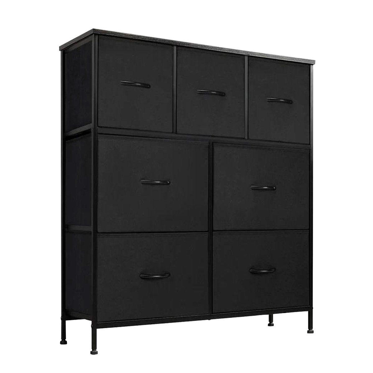 DECOTEAM - Cómoda Cajonera DecoTeam Acero Con Tapa de Madera 7 Cajones - Negro