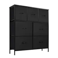 DECOTEAM - Cómoda Cajonera Acero Con Tapa de Madera 7 Cajones - Negro