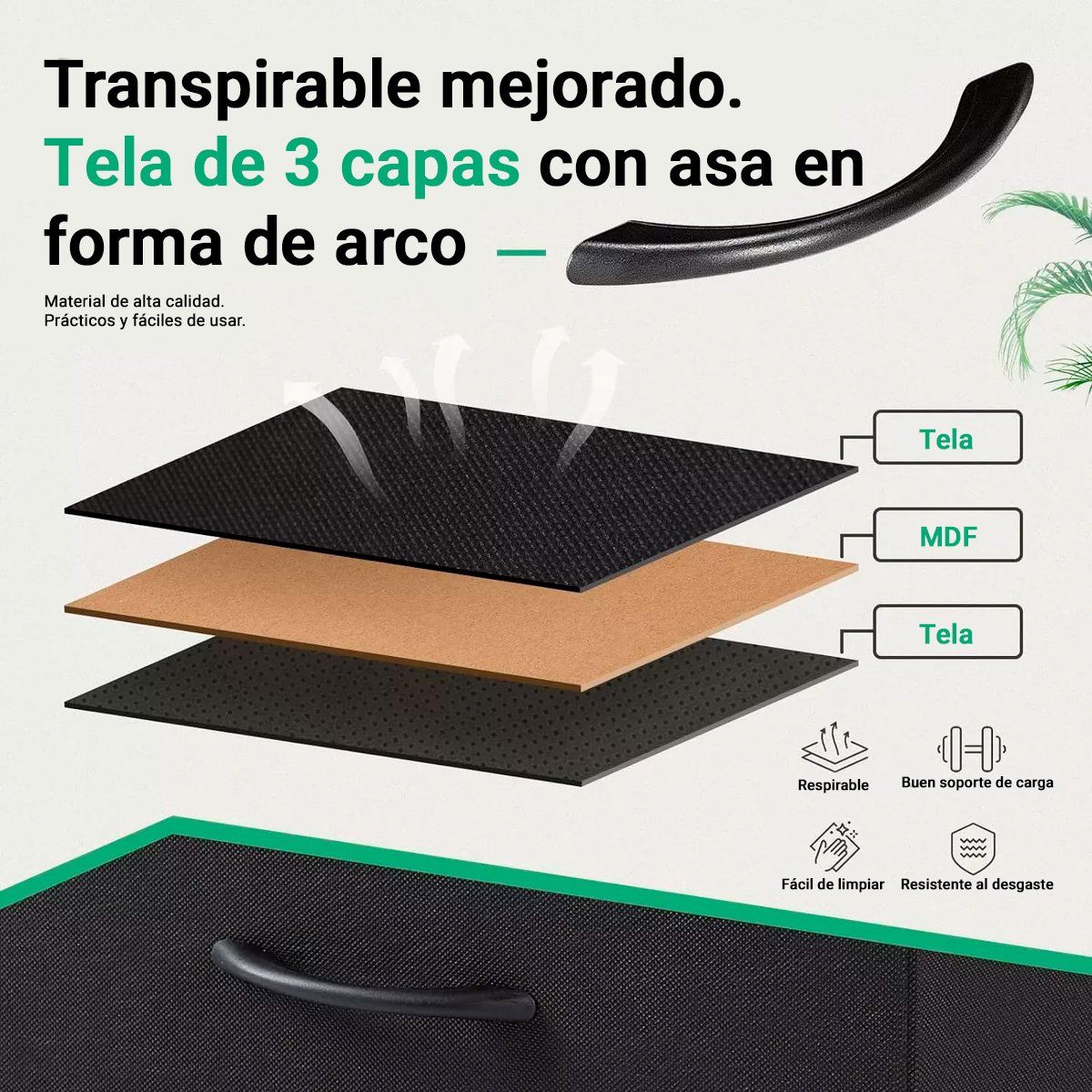 DECOTEAM - Cómoda Cajonera DecoTeam Acero Con Tapa de Madera 7 Cajones - Negro