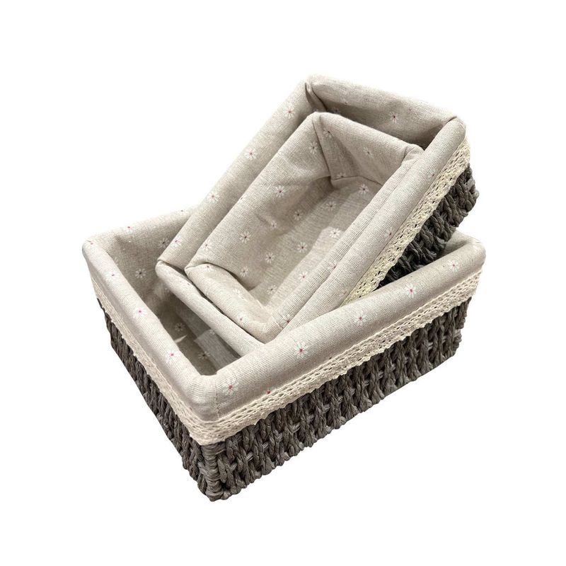 HOME ESSENTIALS - Set 3 canastos organizadores con tela gris