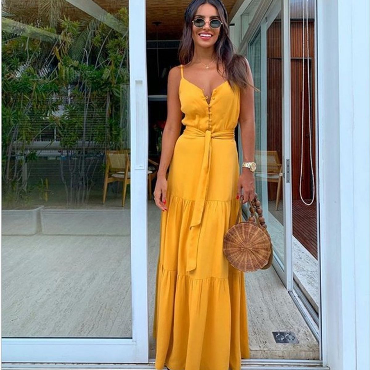 TIOZONEY - Vestido Largo Mujer-Amarillo