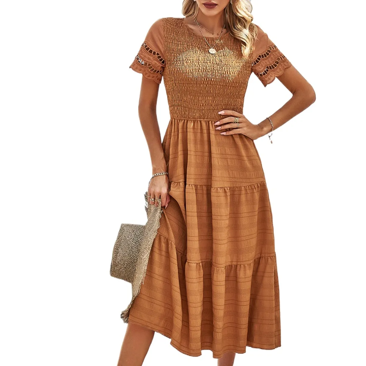 TIOZONEY - Vestido Largo Mujer-Marrón