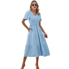 TIOZONEY - Vestido Largo Mujer-Azul