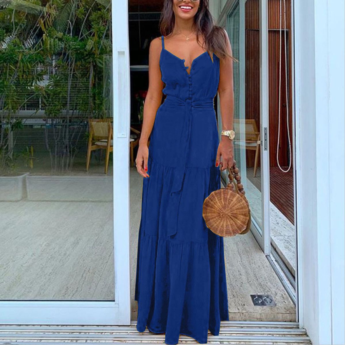 TIOZONEY - Vestido Largo Mujer-Azul