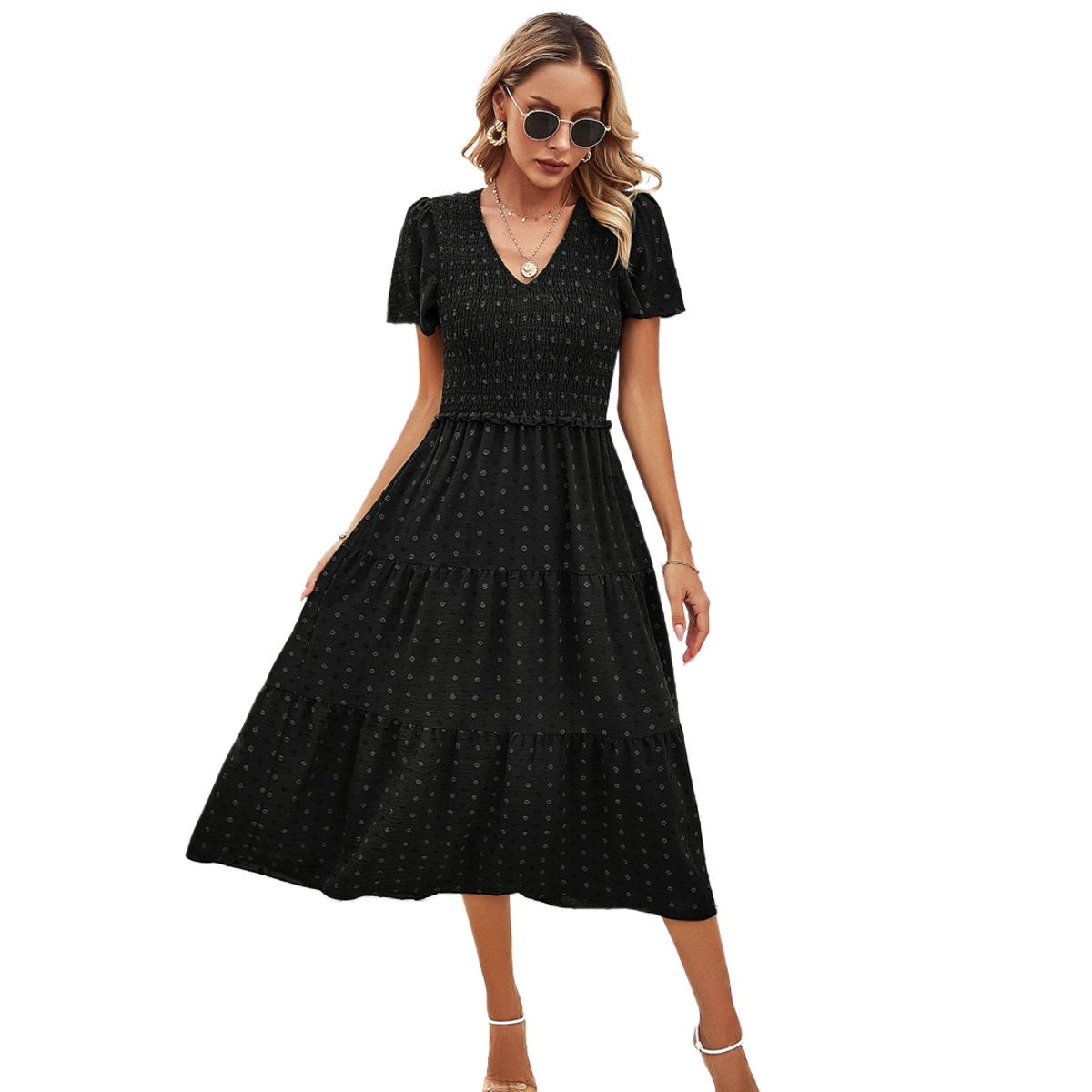 TIOZONEY - Vestido Largo Mujer-Negro