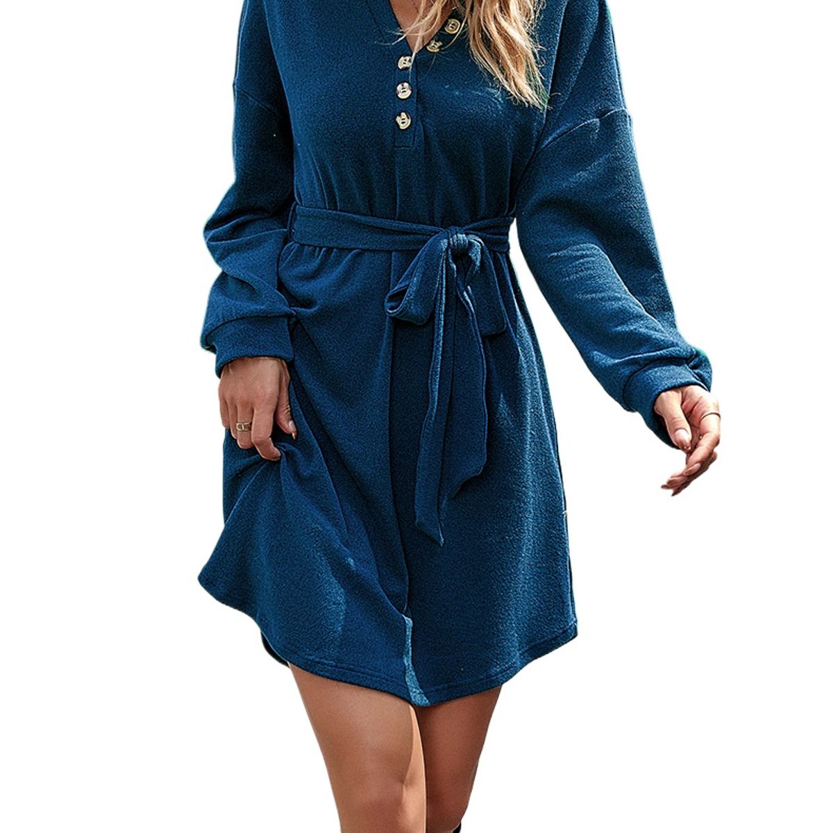 TIOZONEY - Vestido Midi Mujer -Azul