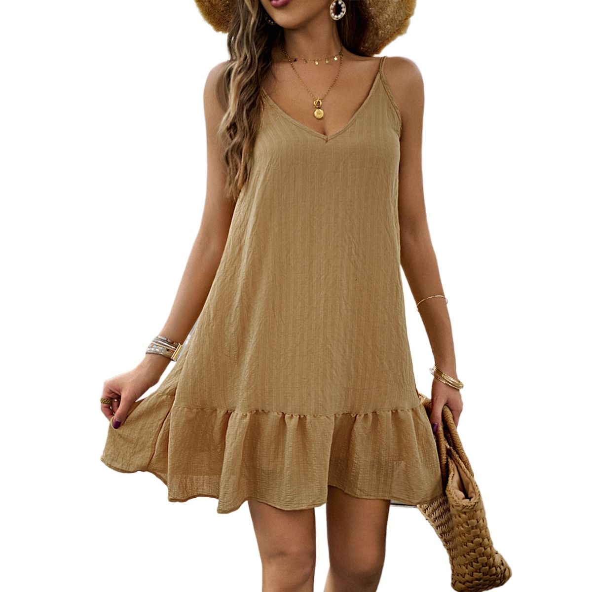 TIOZONEY - Vestido Midi Mujer -Café