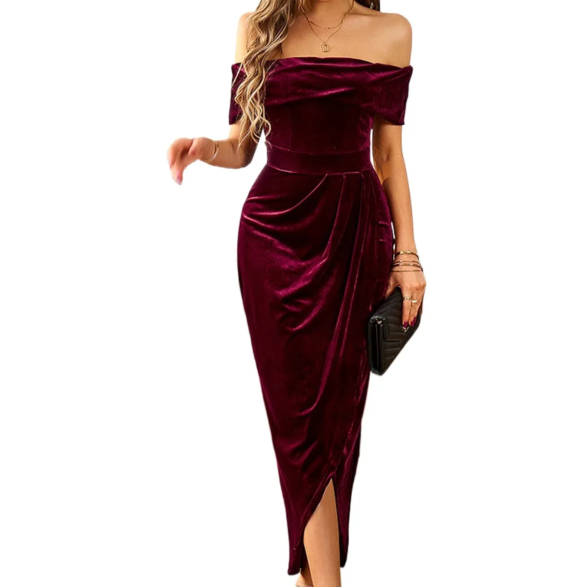 TIOZONEY - Vestido Midi Mujer -Rojo