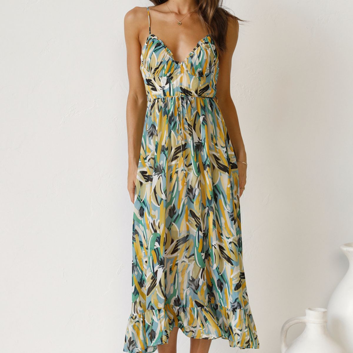 TIOZONEY - Vestido Midi Mujer -Verde