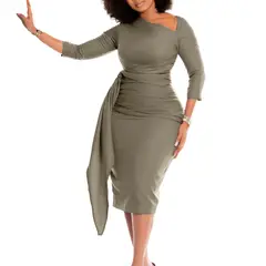 TIOZONEY - Vestido a la cadera con cuello oblicuo para mujer