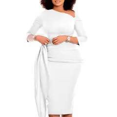 TIOZONEY - Vestido a la cadera con cuello oblicuo para mujer