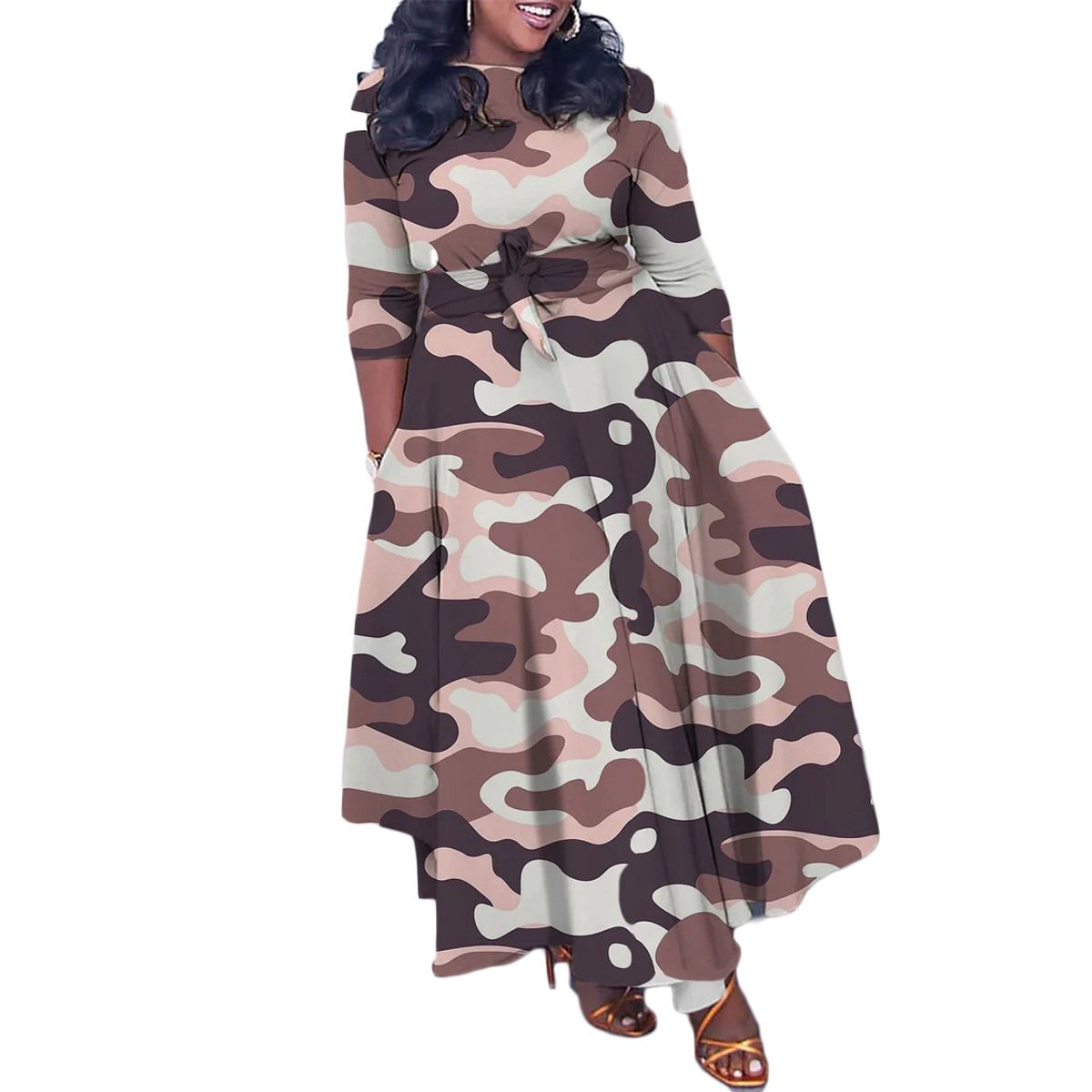 TIOZONEY - Vestido estampado con cordones para mujer