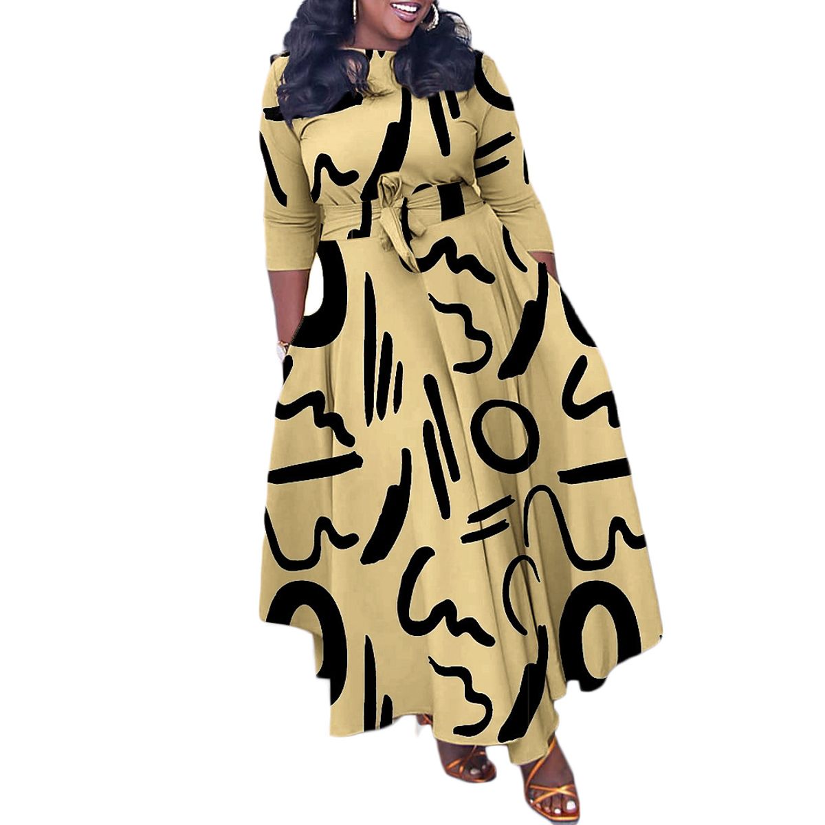 TIOZONEY - Vestido estampado con cordones para mujer