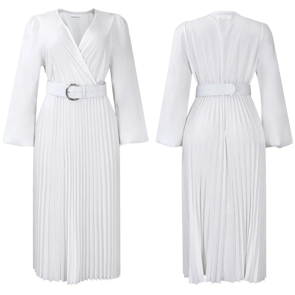 TIOZONEY - Vestido largo de manga larga y cuello en V