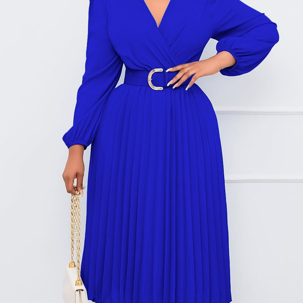 TIOZONEY - Vestido largo de manga larga y cuello en V