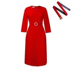 TIOZONEY - Vestido plisado de mujer con cuello en V y cinturón
