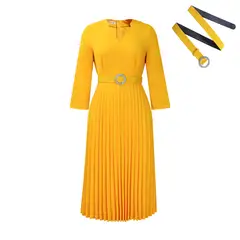 TIOZONEY - Vestido plisado de mujer con cuello en V y cinturón