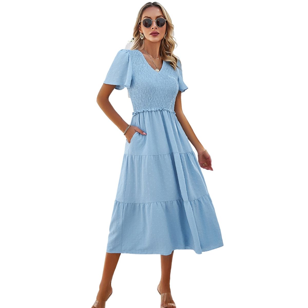 TIOZONEY - Vestido Largo Mujer-Azul