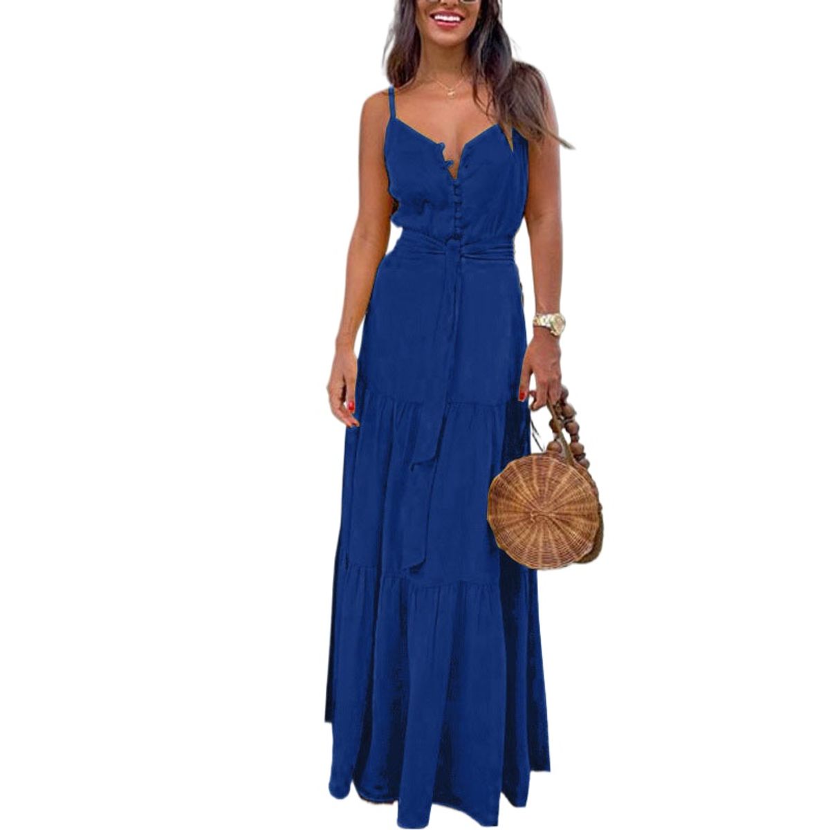 TIOZONEY - Vestido Largo Mujer-Azul
