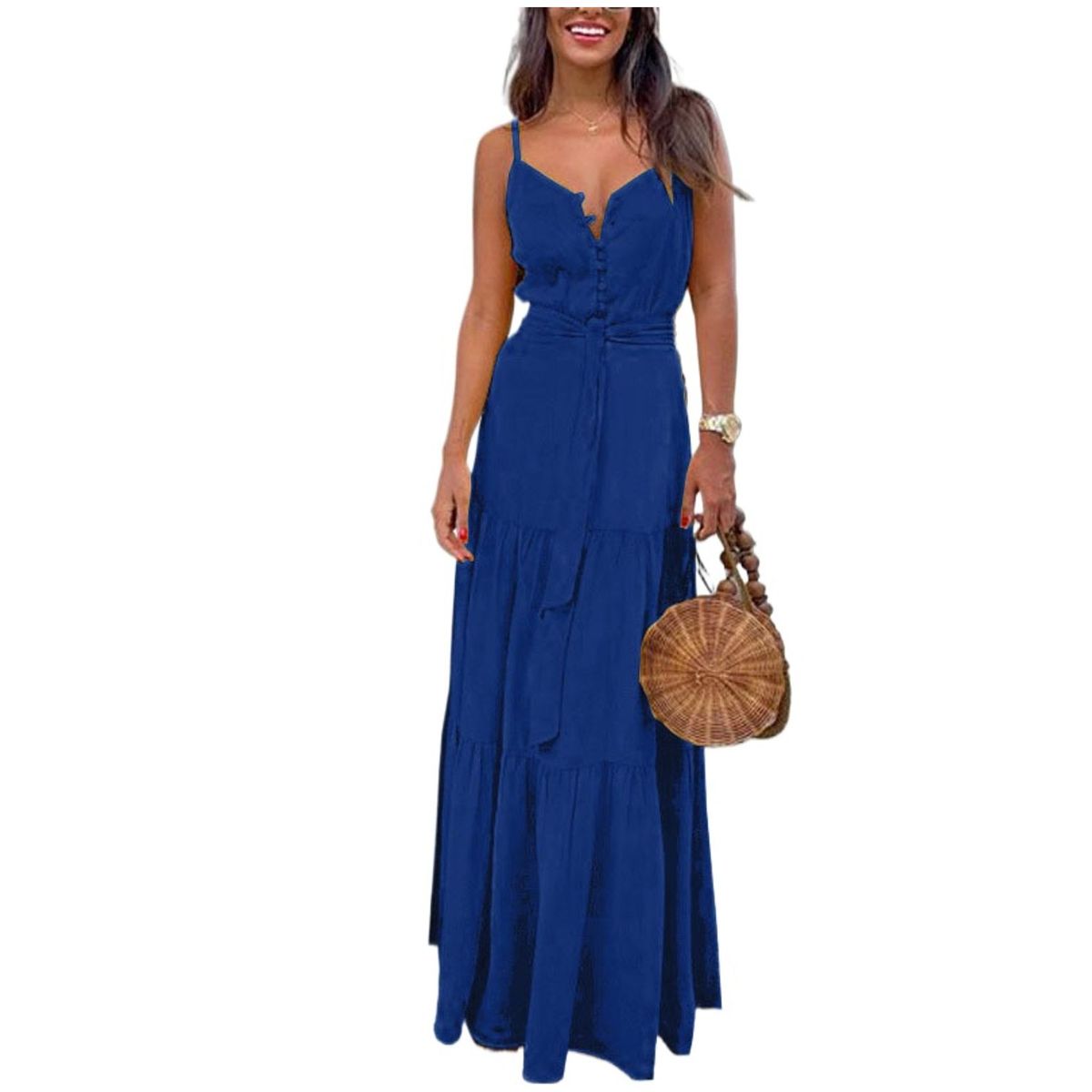 TIOZONEY - Vestido Largo Mujer-Azul