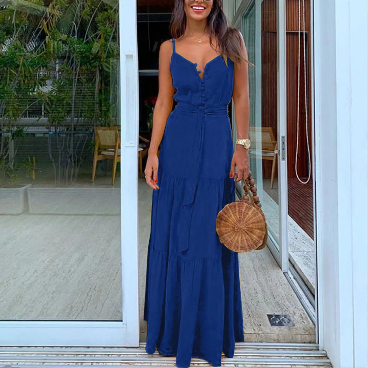 TIOZONEY - Vestido Largo Mujer-Azul