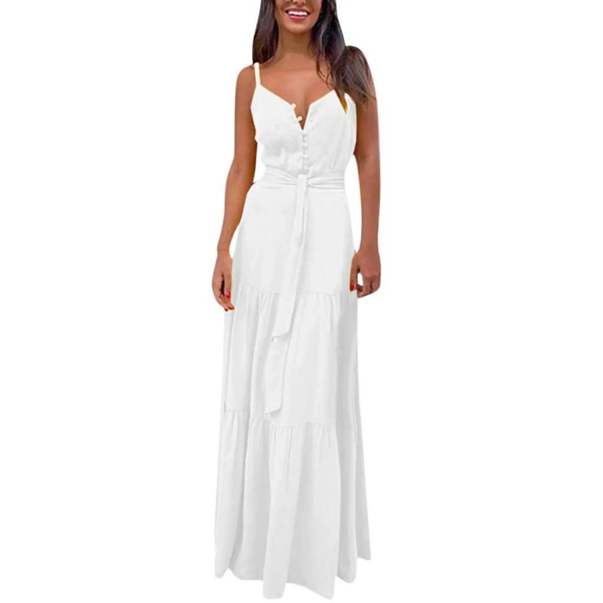 TIOZONEY - Vestido Largo Mujer-Blanco