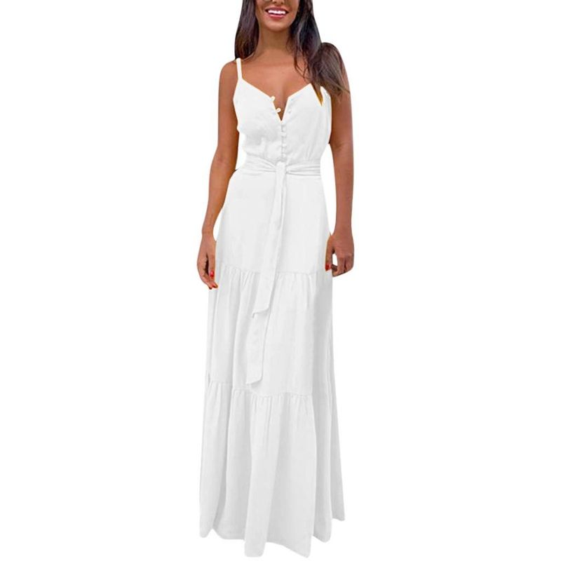 TIOZONEY - Vestido Largo Mujer-Blanco