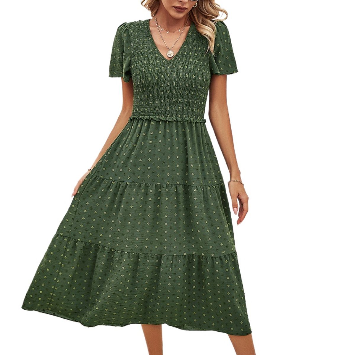 TIOZONEY - Vestido Largo Mujer-Verde