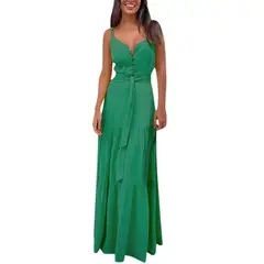 TIOZONEY - Vestido Largo Mujer-Verde