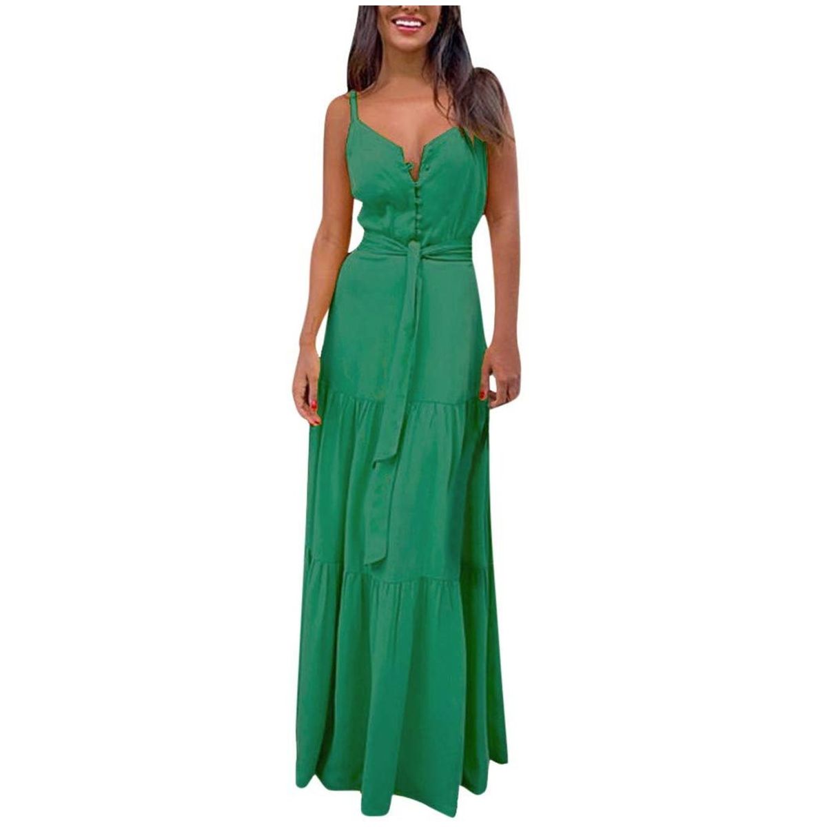 TIOZONEY - Vestido Largo Mujer-Verde